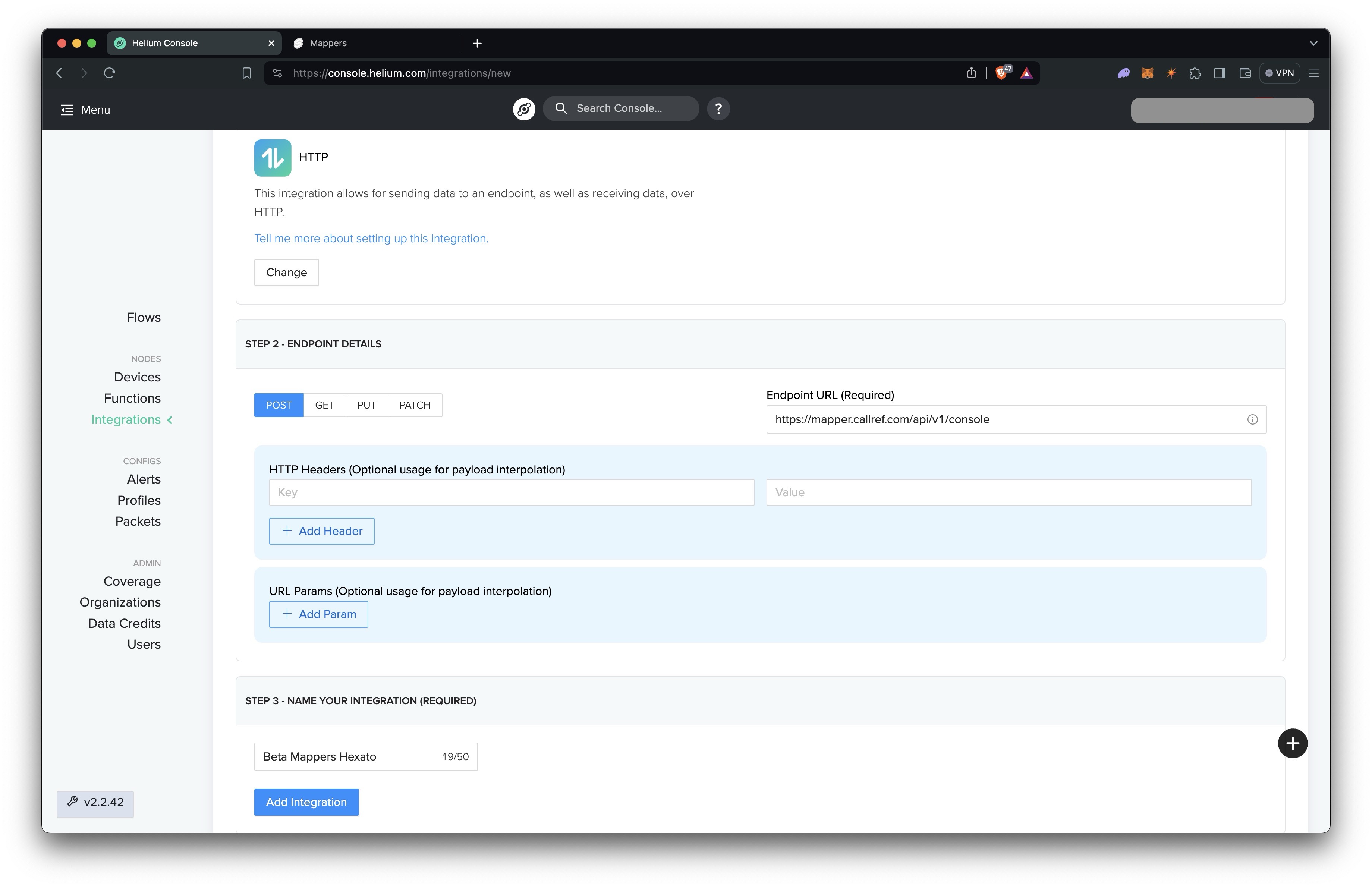 helium console integration setup