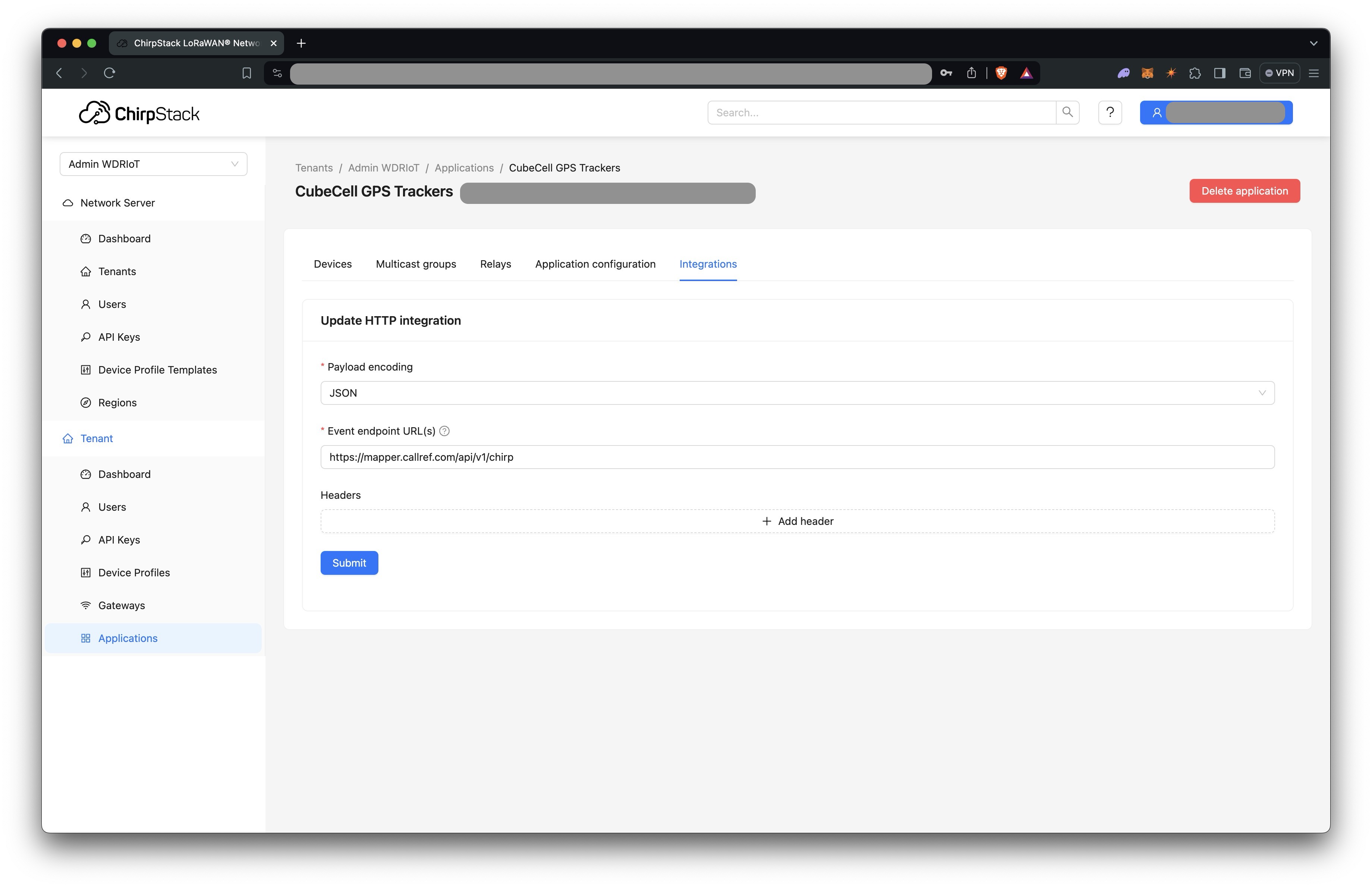 chirpstack json integration